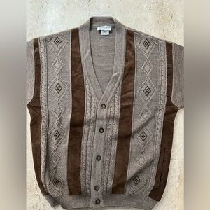 Vintage Norm Thompson Wool and Leather Cardigan Size Medium